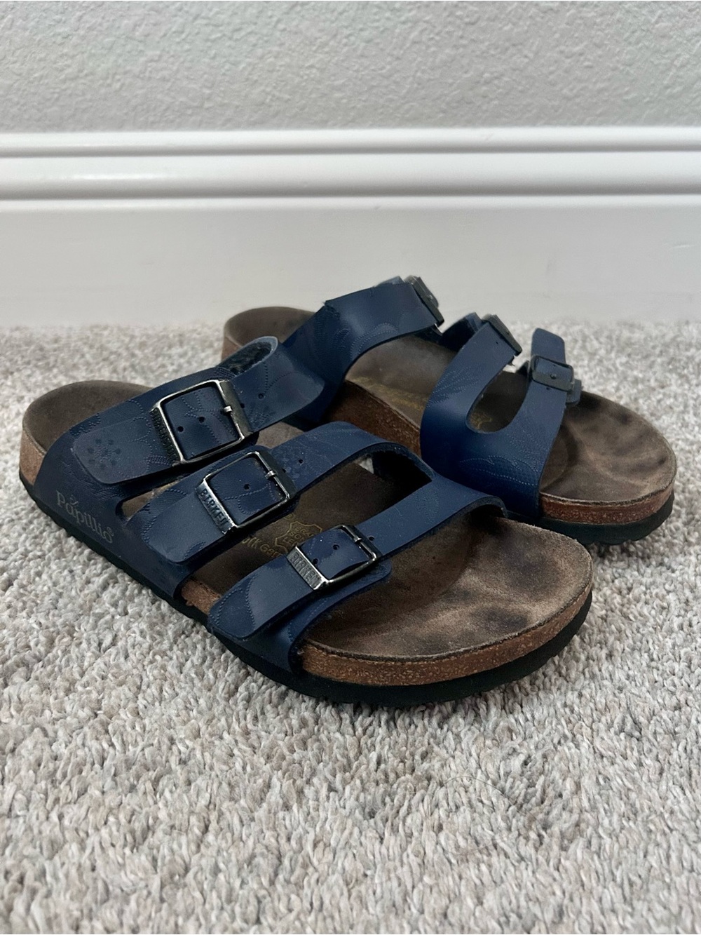Papillio by Birkenstock Florida Triple Strap Sandal Size 37 US 6-6.5 Blue Floral